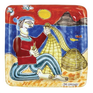Piatto Quadrato 20x20 DS 13 Pescatore con Rete Piatto Quadrato 20x20 DS 13 Pescatore con Rete